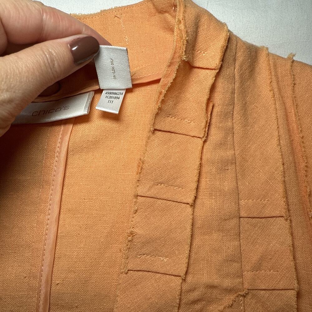 Chicos 2 Blazer Open Front Jacket Linen Blend Womens Orange 3/4 Sleeve Artsy EUC - Picture 3 of 12